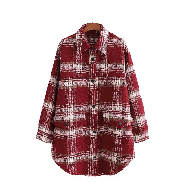 

2021 new streetwear women red plaid fashion ladies turn down collar outercoat causal female chic pocket button coats 91vq, Black