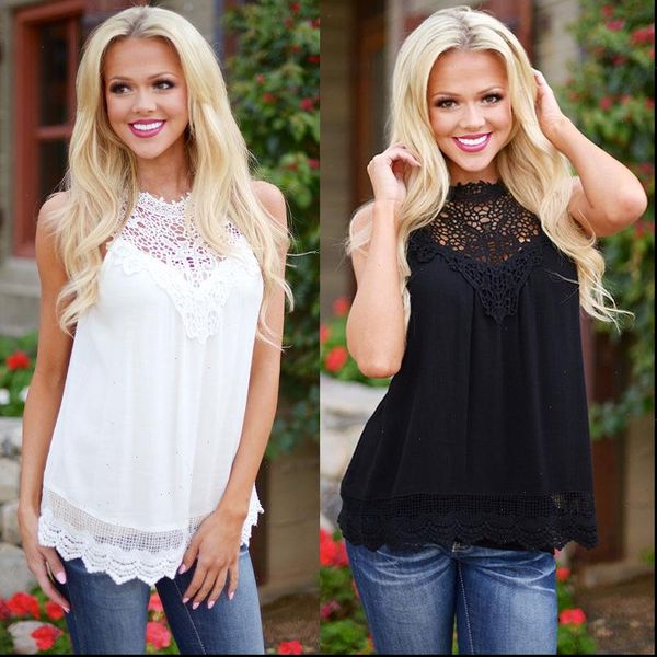 

blusas femininas 2021 summer women blouse lace vintage sleeveless white crochet casual shirts plus size