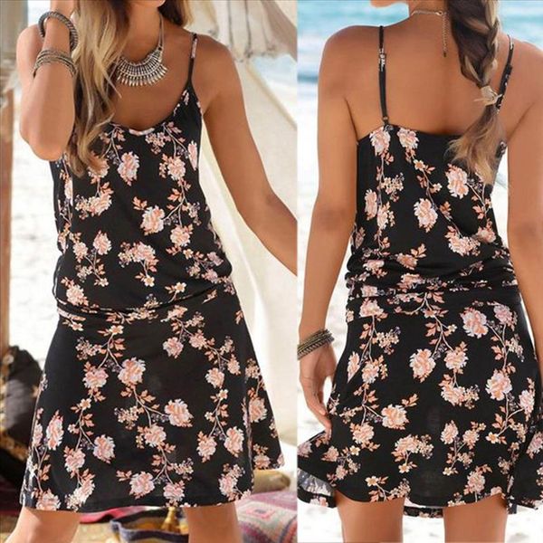

women casual bohemia dresses sleeveless printed maxi dresses party beach spagetti strap dress sundress robe longuemodis 25, Black;gray