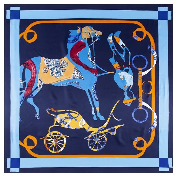 

130cm horse twill silk scarf women shawl square scarves kerchief for ladies handkerchief brand scarf kerchief bandanna y201024, Blue;gray