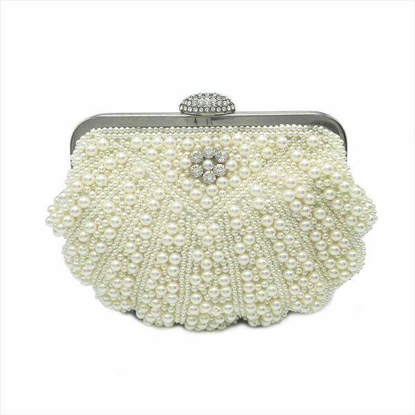

2018 pearl women bag fashion two sided beaded evening bags for female elegant 3 colors bridal wedding party bag clutch