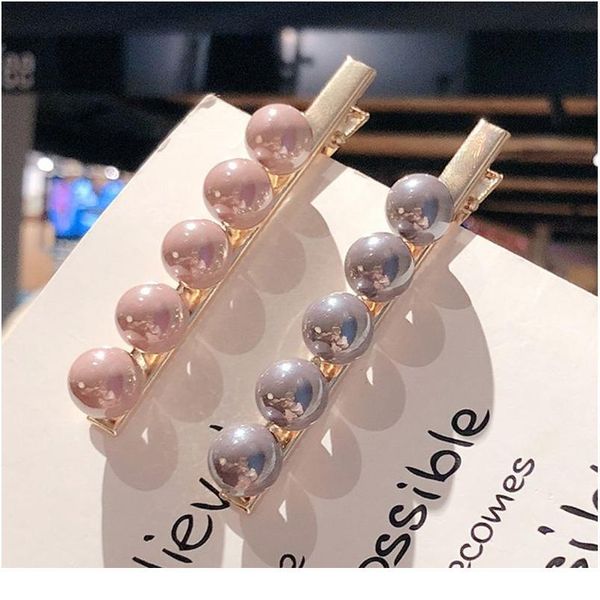 

women minimalist style metal alloy straight duckbill hair clips round peas ball faux pearl decor hairgrips glitter metal wmtctf, Silver