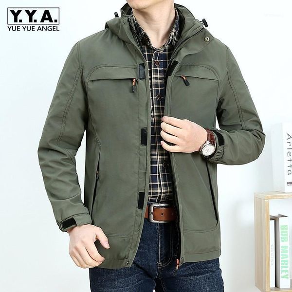 

army green jacket men plus size loose hat detachable zipper casual outerwear brand winter warm long sleeve mlitary army jacket1, Black;brown