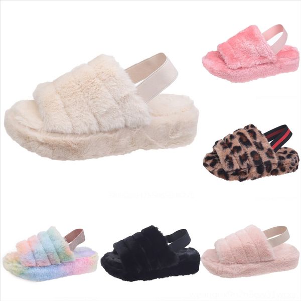 

oizr fur slippers fur natural slides slippers lady open toe real raccoon flip flops fluffy sandals plush minion plush new stuff slipper, Black