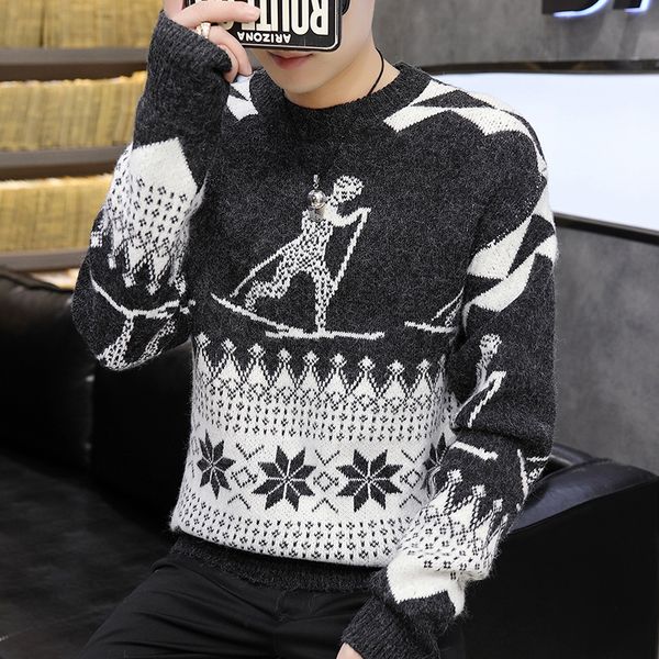 

marchwind свитер мужчина streetwear ретро жаккард hip hop осень вязание пуловеры o-образный вырез повседневная дизайнер мужских свитеров мод, White;black