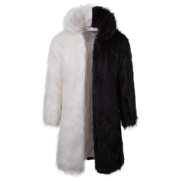 

men's fur & faux men coats winter thicken outwear warm coat fashion medium and long-style pure color plus size, Black