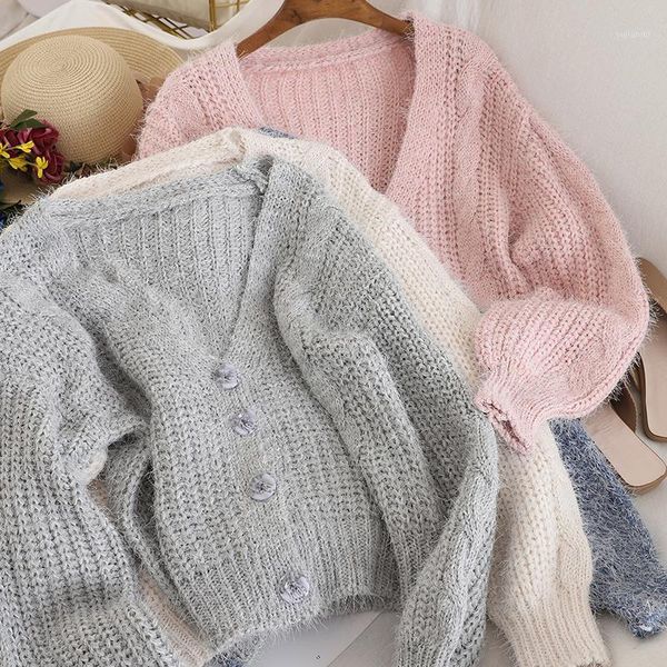 

korean style women long sleeve v-neck loose knitted coat 2019 new autumn winter fashion ladies solid casual sweater cardigan, Black;white