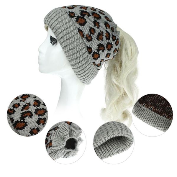 

beanie/skull caps 2021 women winter cap leopard woolen knitted hats girls outdoor thick elastic skullie fashion ski, Blue;gray