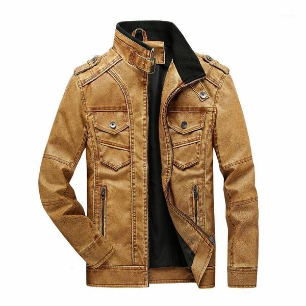

isurvivor2020 men's stand collar washed leather jacket men's old leather jacket foreign trade zipper1, Black;brown