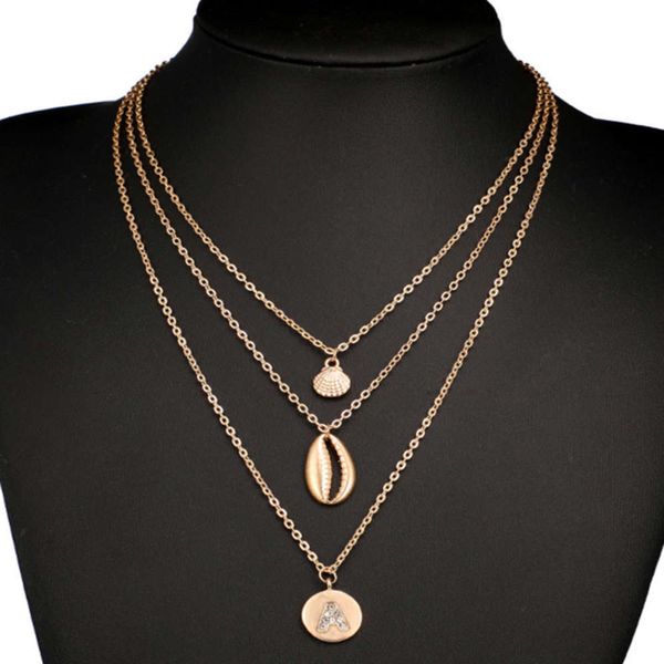 

with a hip diamond hop pendant letter three layer women's shell necklace fashion new accessories, Silver