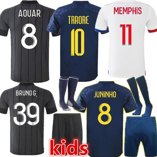 

2020 2021 olympique lyonnais soccer jerseys memphis traore fekir football shirt 20 21 ol lyon aouar maillot de foot men kids kit uniform, Black;yellow