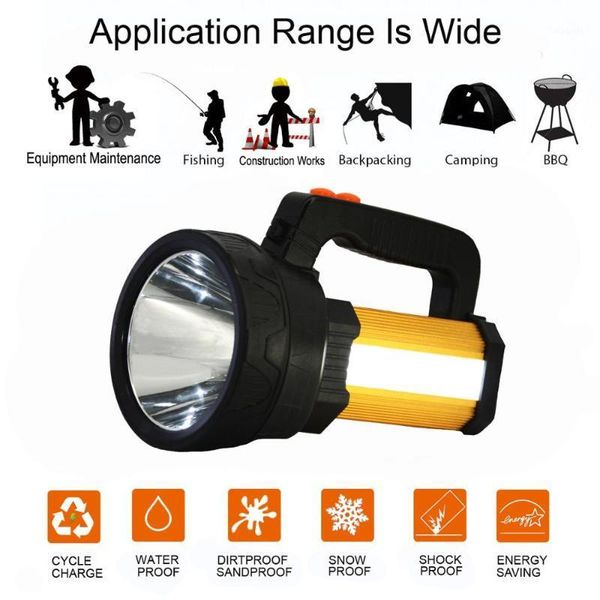 

led searchlight outdoor handheld portable spotlight lantern rechargeable 10000 lumesflashlight with 6 light model and usb output1