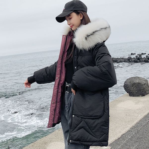 

thicken fur collar hooded women winter jacket 2019 padded warm female long parka outwear womens coat