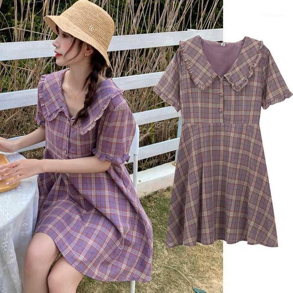 

maternity dresses 5595# dress summer short sleeve plaid easy matching loose stylish for pregnant women mom1, White