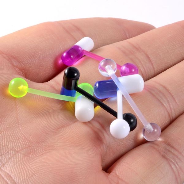 

5pcs acrylic capsule tongue barbell ring pill tongue ring piercing transparent acrylic ball basic tongue ring jewelry 14g q sqczdr, Silver