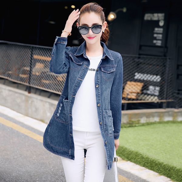 

spring autumn new slim denim jacket women's medium long single-breasted long sleeve lapel windbreaker women's cw349 201031, Tan;black