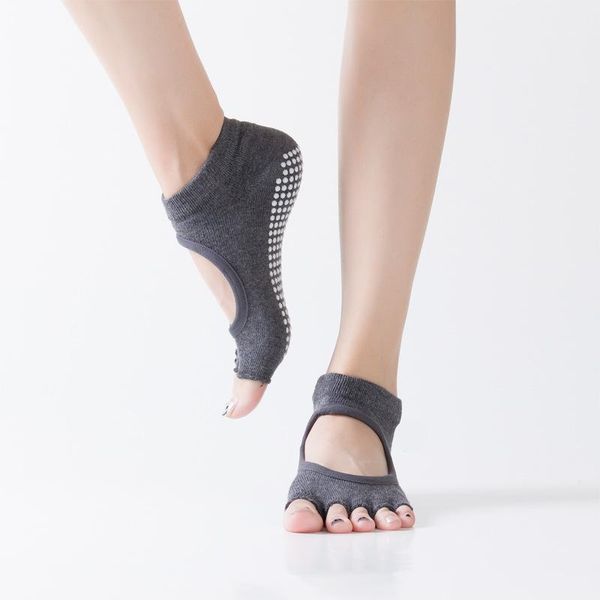 

sports socks women anti slip yoga sockstoe sport cotton pilates sock ventilation quick-dry balle dance slippers1, Black