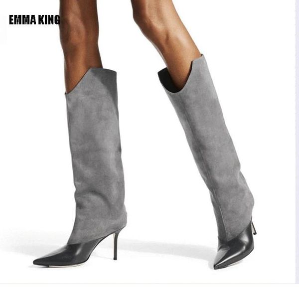 

autumn/winter women over the knee boots fashion blue black/grey patchwork boots lady pointed toe stiletto women's high boot