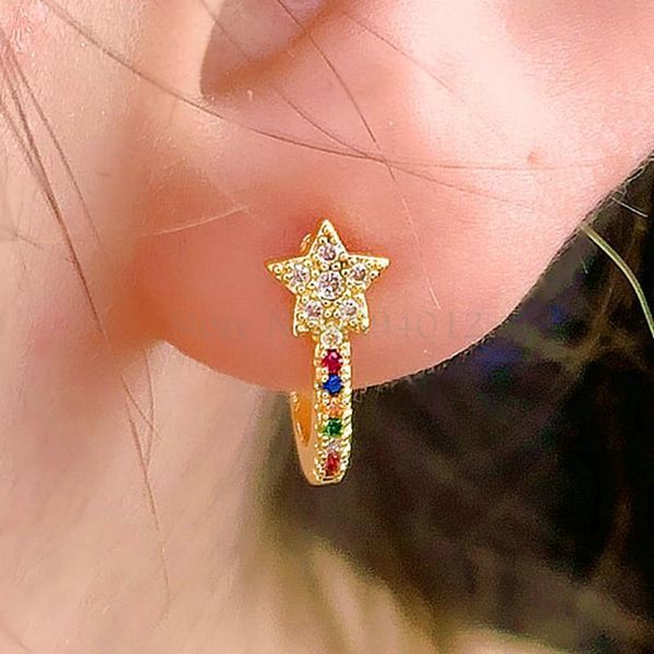 

women fashion stud earring, star design micro paved zircon setting,gold color plated,can wholesale, Golden;silver