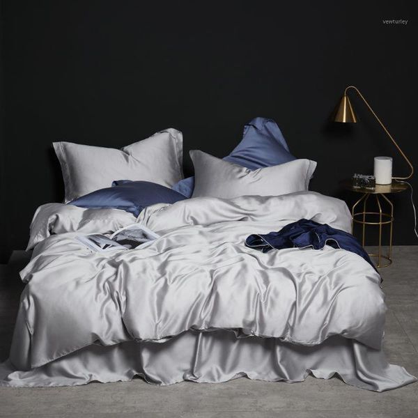 

bedding sets papa&mima solid color tencel silk set luxury  king size summer duvet cover bed sheet breathable ultra soft1
