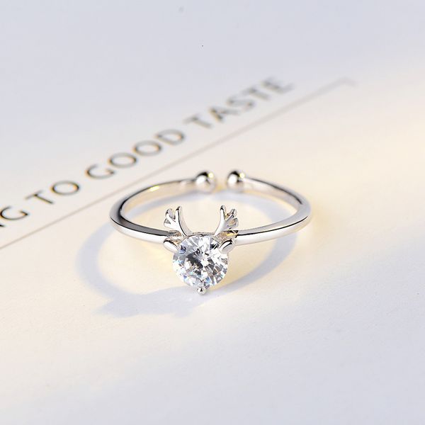

s925 silver ring women's japanese korean version simple and creative elk christmas gift for girlfriend