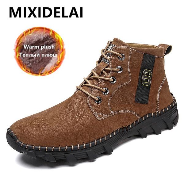 

2020 new winter new men ankle boots motorcycle fur plush warm classic fashion snow boot autumn men casual outdoor working boots, Black