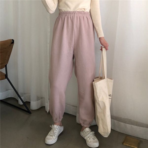 

women fleece embroidered harem sweatpants female casual loose plus velvet thick sweatpant sweet korean winter autumn trousers c1018, Black;white