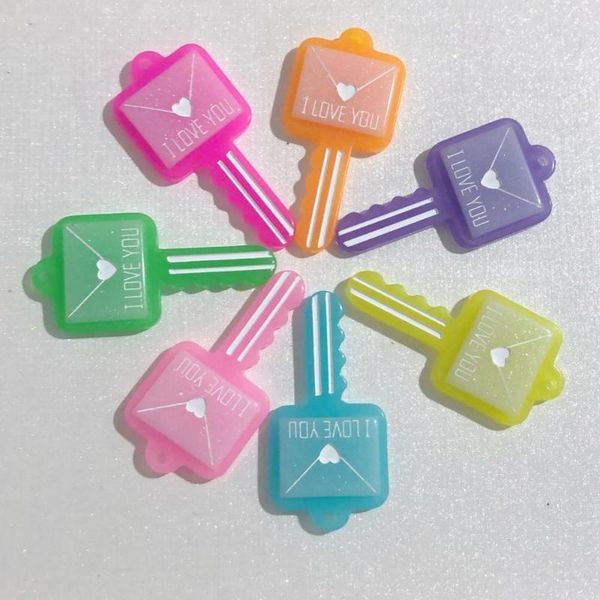 

20/50pcs colorful jelly glitter resin i love you envelope key charms pendants for necklace key chain jewelry making