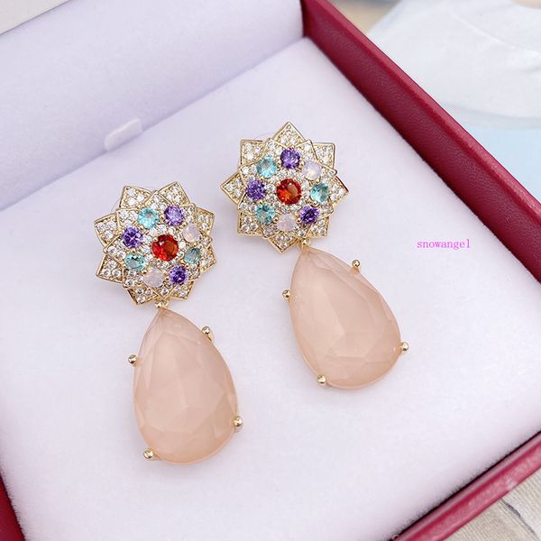 

colored zircon flower water drop earrings three-dimensional 925 silver needle lady earrings senior sense of female earrings show thin face