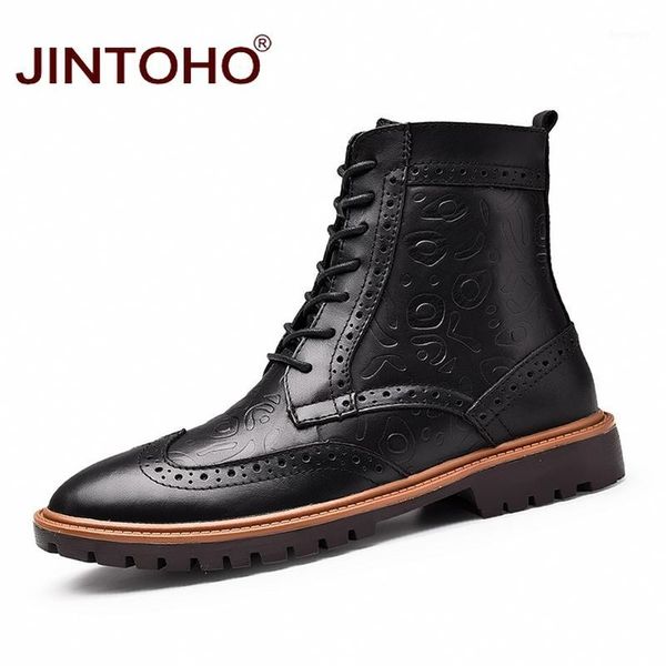 

jintoho men geuine leather shoes black mid-calf men boots genuine leather male boots mens winter shoes ankle1