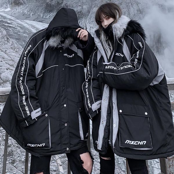 

men's down & parkas men x-long winter jacket coat hooded cotton liner parka, Black