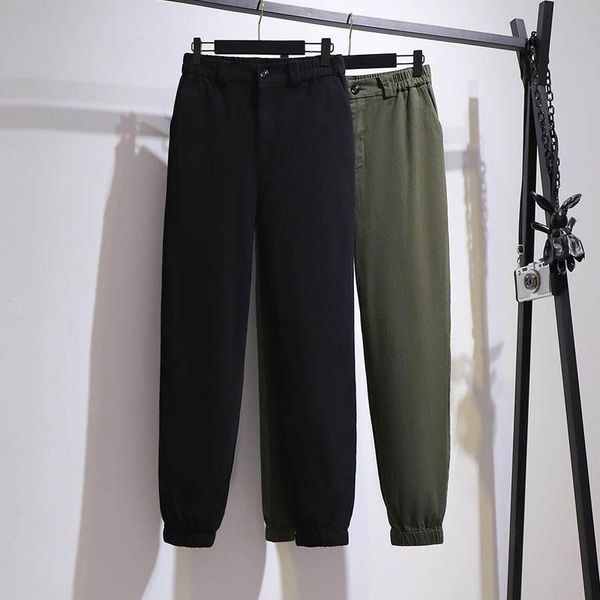 

autumn loose cotton trousers women plus size waist 105-150cm hip 153cm 5xl 6xl 7xl 8xl 9xl high waist elastic cargo pants women, Black;white