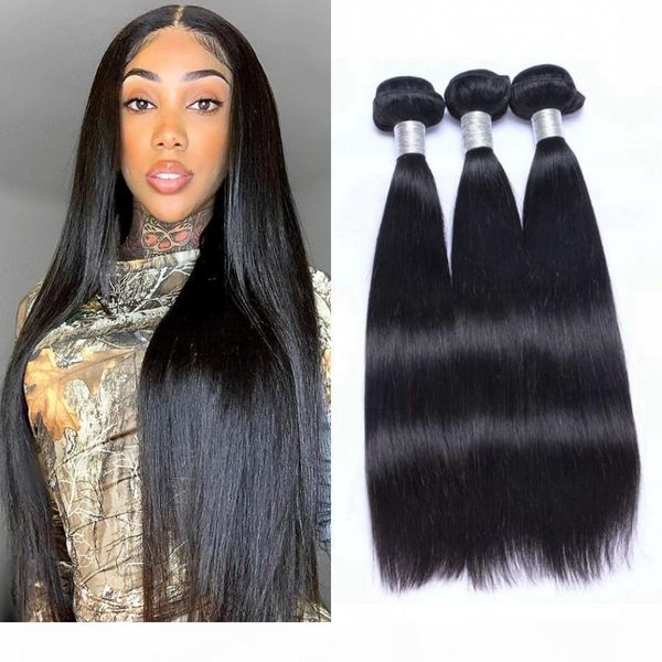 

straight hair bundles natural color unprocessed human hair bundles 3pcs indian hair weave bundles for women, Black