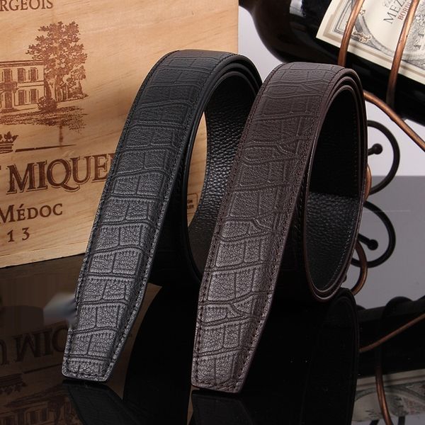 

new 3.5 wide men's alligator layer leather automatic belt no button leather belt body for men mfp0m, Black;brown