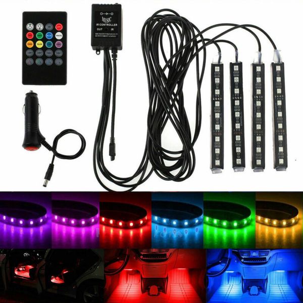 

4pcs rgb 9led car auto interior neon atmosphere strip light music remote control