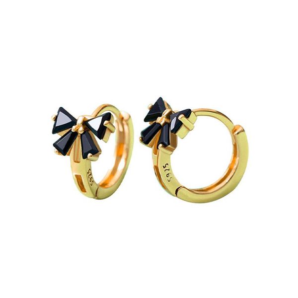 

hoop & huggie real 925 sterling silver black bowknot earrings for fashion woman party bohemian fine jewelry minimalist accessories gift, Golden;silver