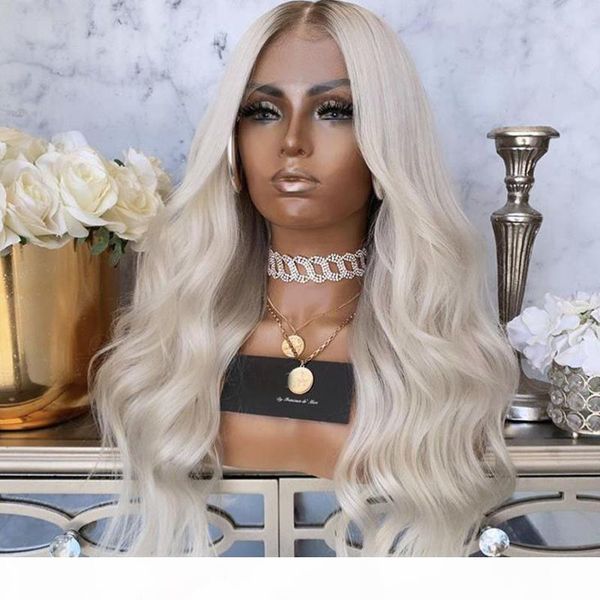 

peruvian ombre white silk base lace front human hair wigs for black women glueless body wave full lace wigs with bleached knots, Black;brown