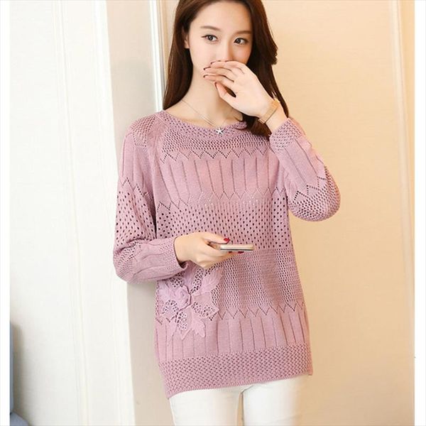 

summer crochet выдалбливают пуловеры женщины трикотажные thin женские топы с длинным рукавом повседневные дамы вытащите o шея jumper женский, White;black