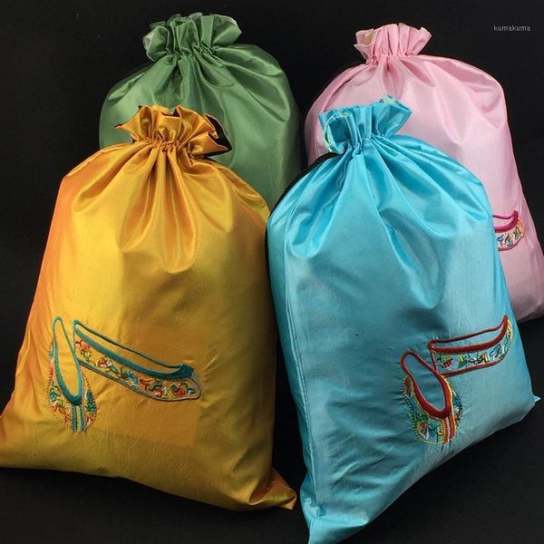 

10pcs embroidery dance shoe extra large gift bags drawstring satin fabric storage pouches dust cover packaging with lined1