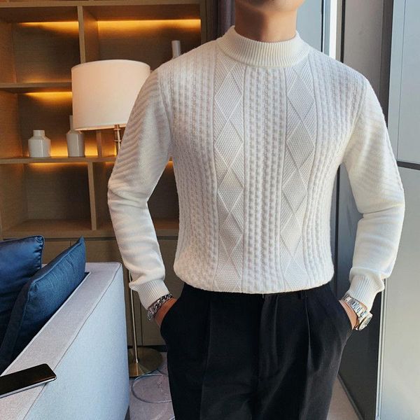 

men's sweaters pullover sweater men winter half high neck korean slim trui heren fashion 4 solid color sweter masculino, White;black