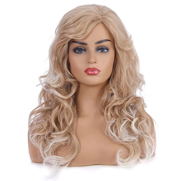 

european and american popular wig fashion wig women's medium long curly hair chemical fiber headgear, Black