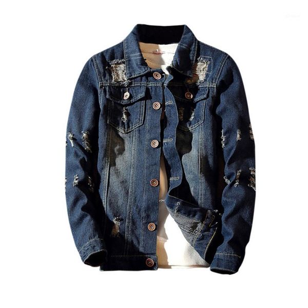 

men's autumn winter casual vintage wash distressed denim jacket coat blouse drop shipping1, Black