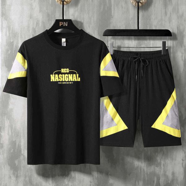 

trend men's sports casual short student five point medium sleeve suit, Gray