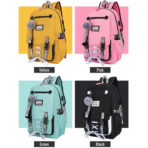 

teenage school bags for girls ribbons backpack women large capacity travel usb charging backpacks children letter book mochilas y200706
