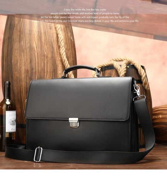 

luufan classic design black mens briefcase daily working totes layer office man business bags 15" computer bag waterproof1