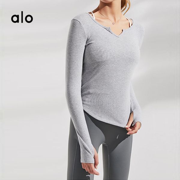 

suit sportswear women's fitness running alo yoga long sleeve slim casual, Gray