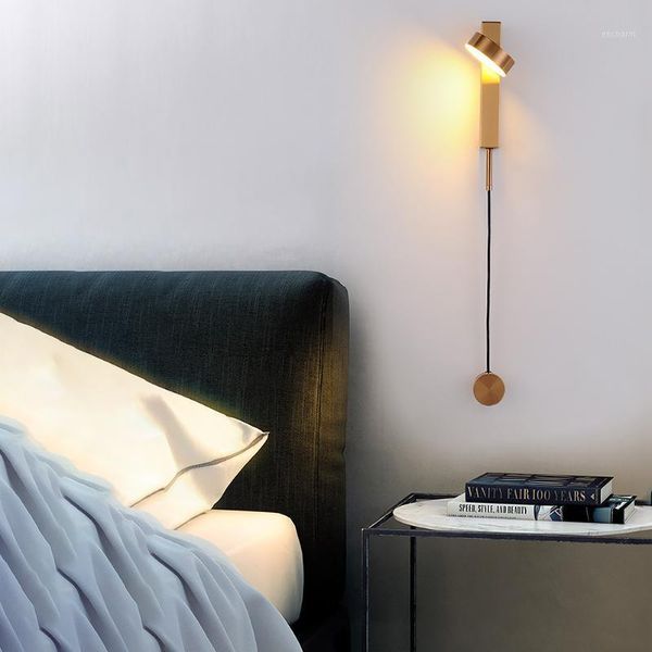 

bedroom sconces living room iron art modern l led wall light home decor stairs rotation dimming knob switch nordic style1