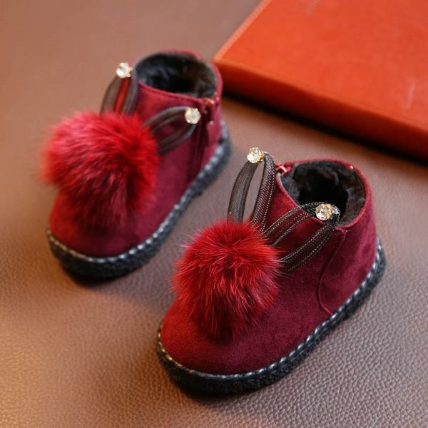 

baby winter cotton shoes with balls soft bottom boots antiskid infant toddler shoes children velvet princess shoes lj201104, Black;grey