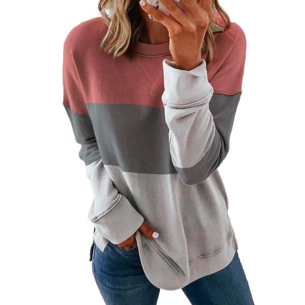 

women's stripe print t-shirts long o-neck winter t-shirt fashion casual comfortable loose aesthetic poleras, White