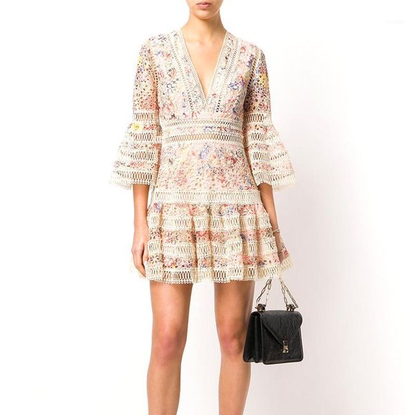 

self portrait dress women high-end floral embroidery hollow out lace dress v-neck white/black bohemian beach s-xl1, Black;gray